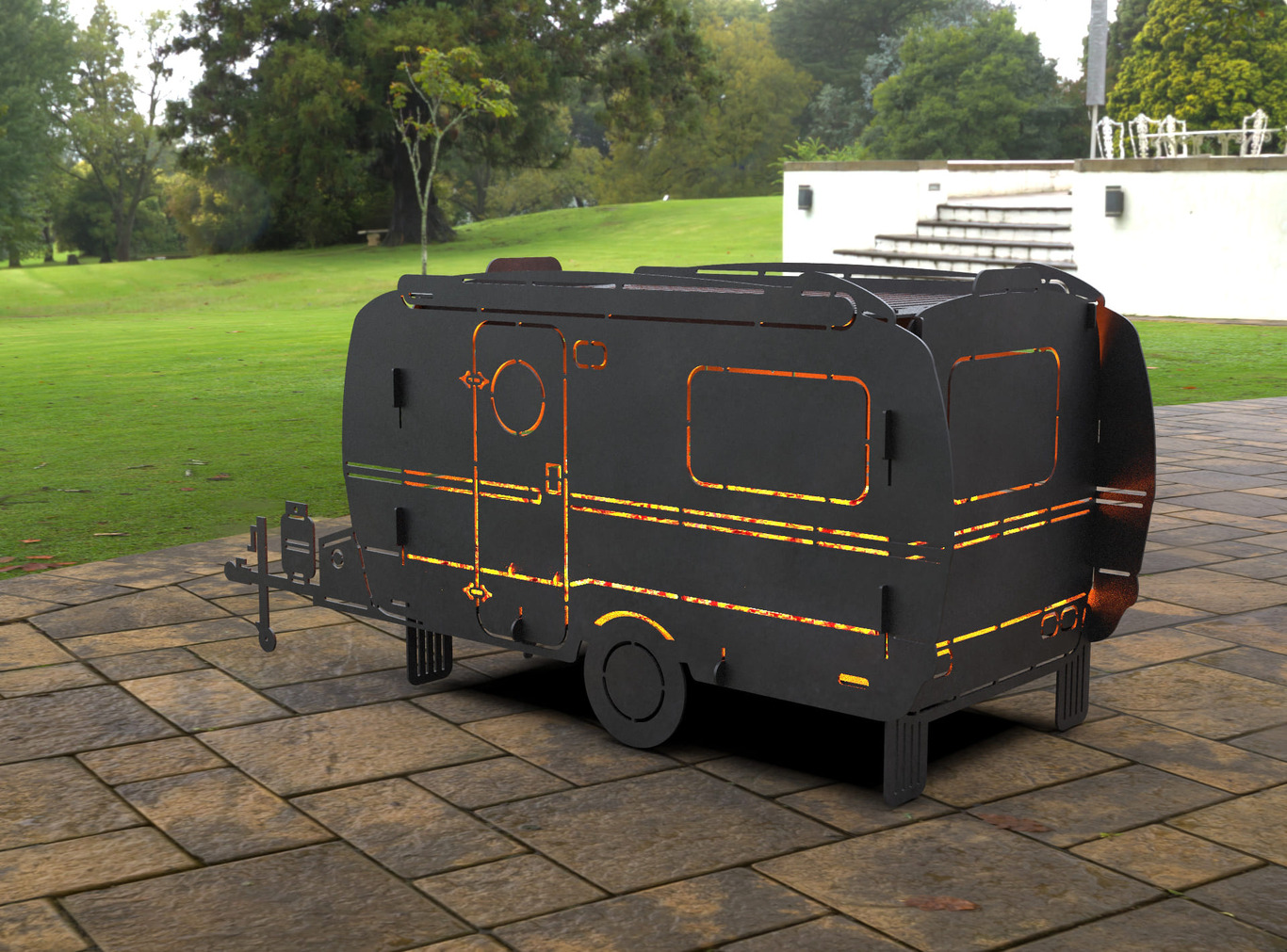 Camper Trailer Fire Pit Grill. DXF, SVG files for laser, plasma cutting. Фото 4