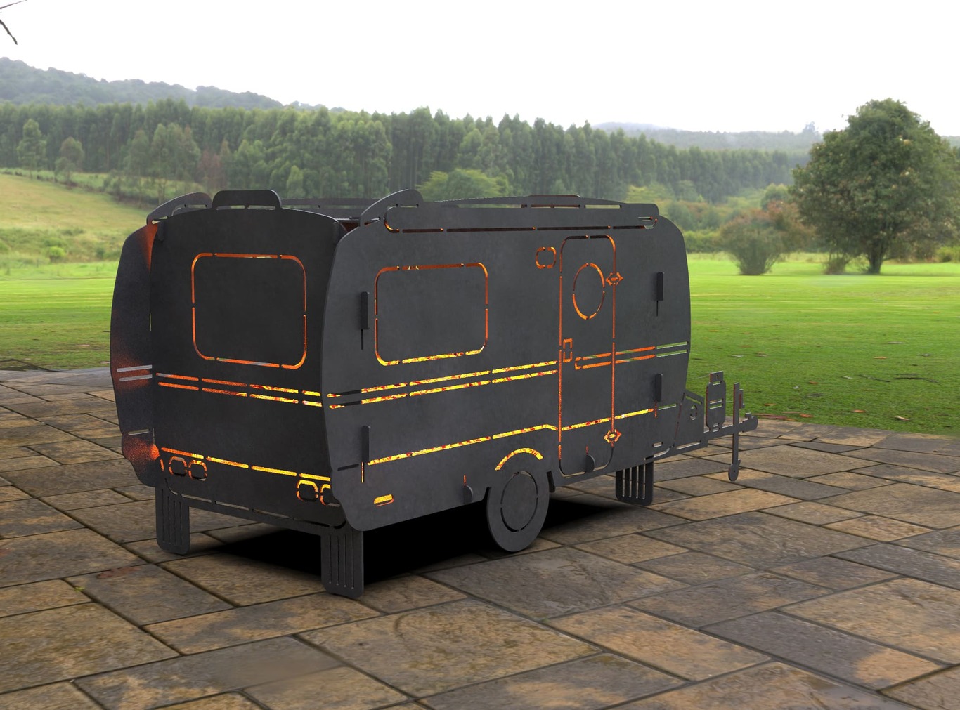 Camper Trailer Fire Pit Grill. DXF, SVG files for laser, plasma cutting. Фото 7