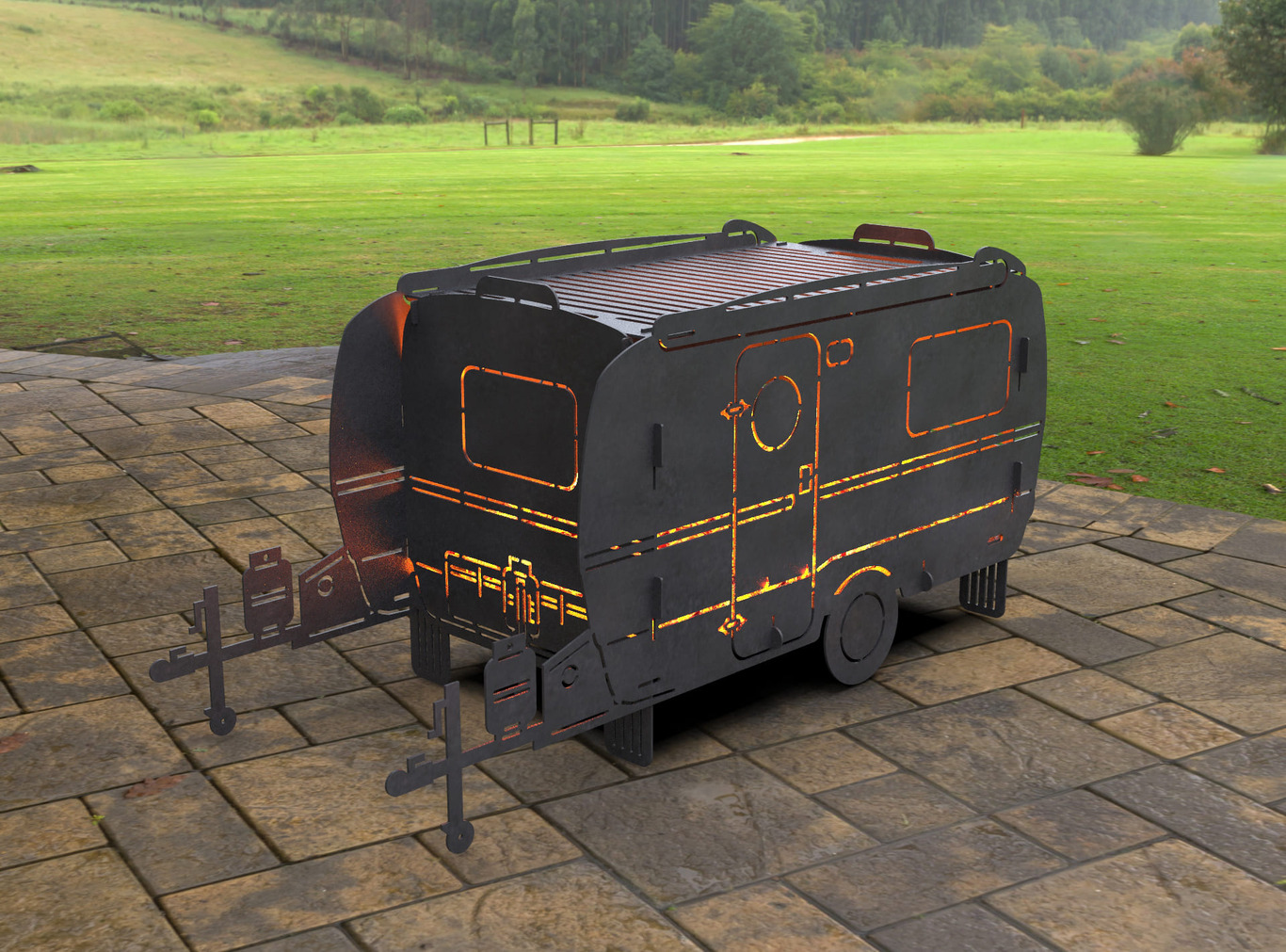 Camper Trailer Fire Pit Grill. DXF, SVG files for laser, plasma cutting. Фото 9