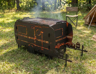 Camper Trailer Fire Pit Grill. DXF, SVG files for laser, plasma cutting