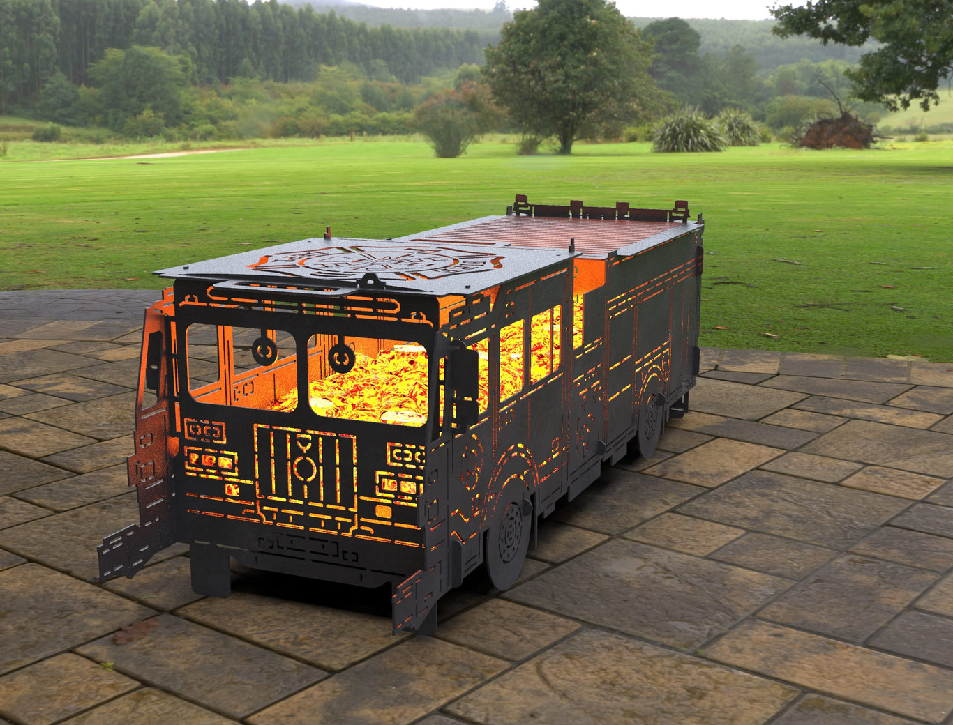 Barbecue a Legna Camion dei Pompieri. File DXF, SVG per taglio laser, plasma