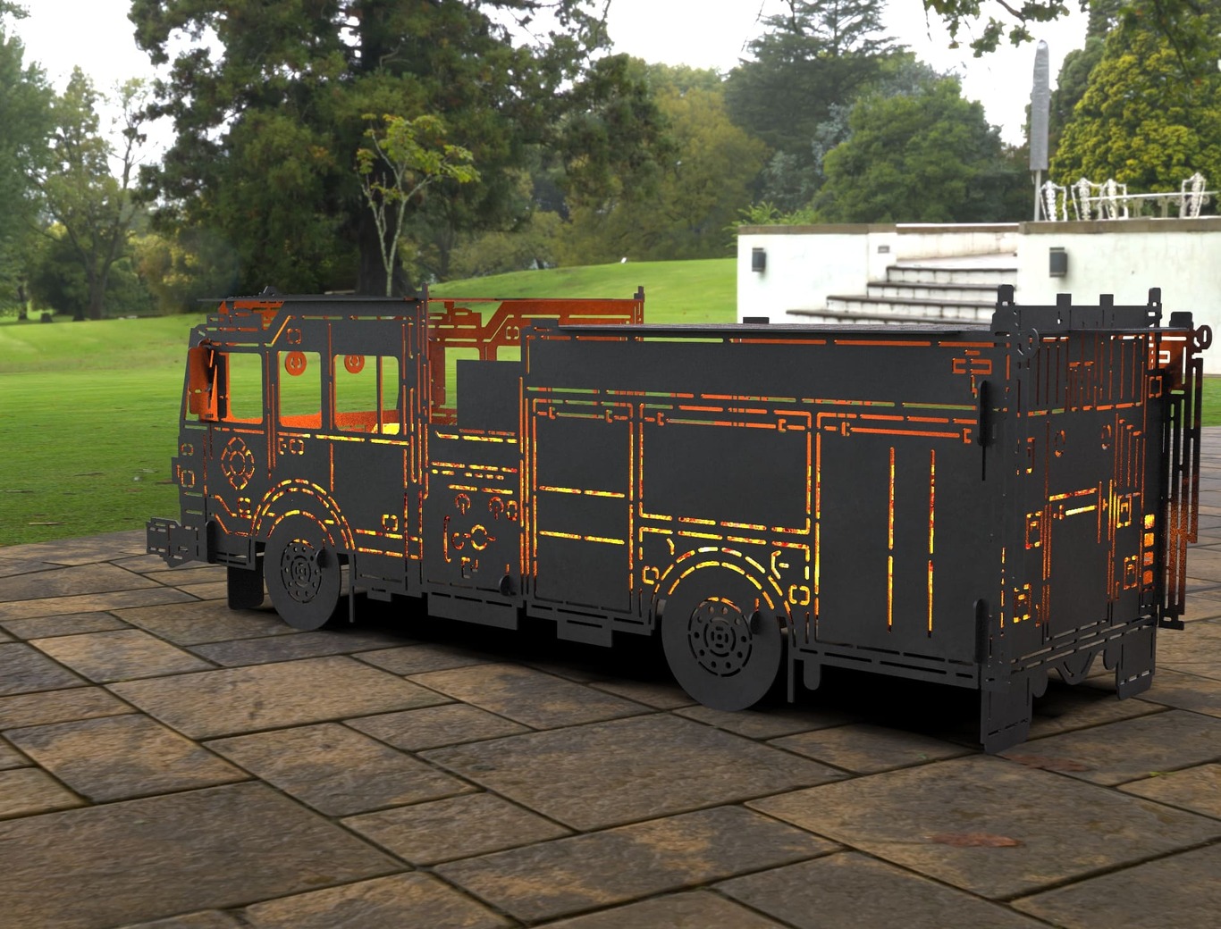 Barbecue a Legna Camion dei Pompieri. File DXF, SVG per taglio laser, plasma. Фото 4