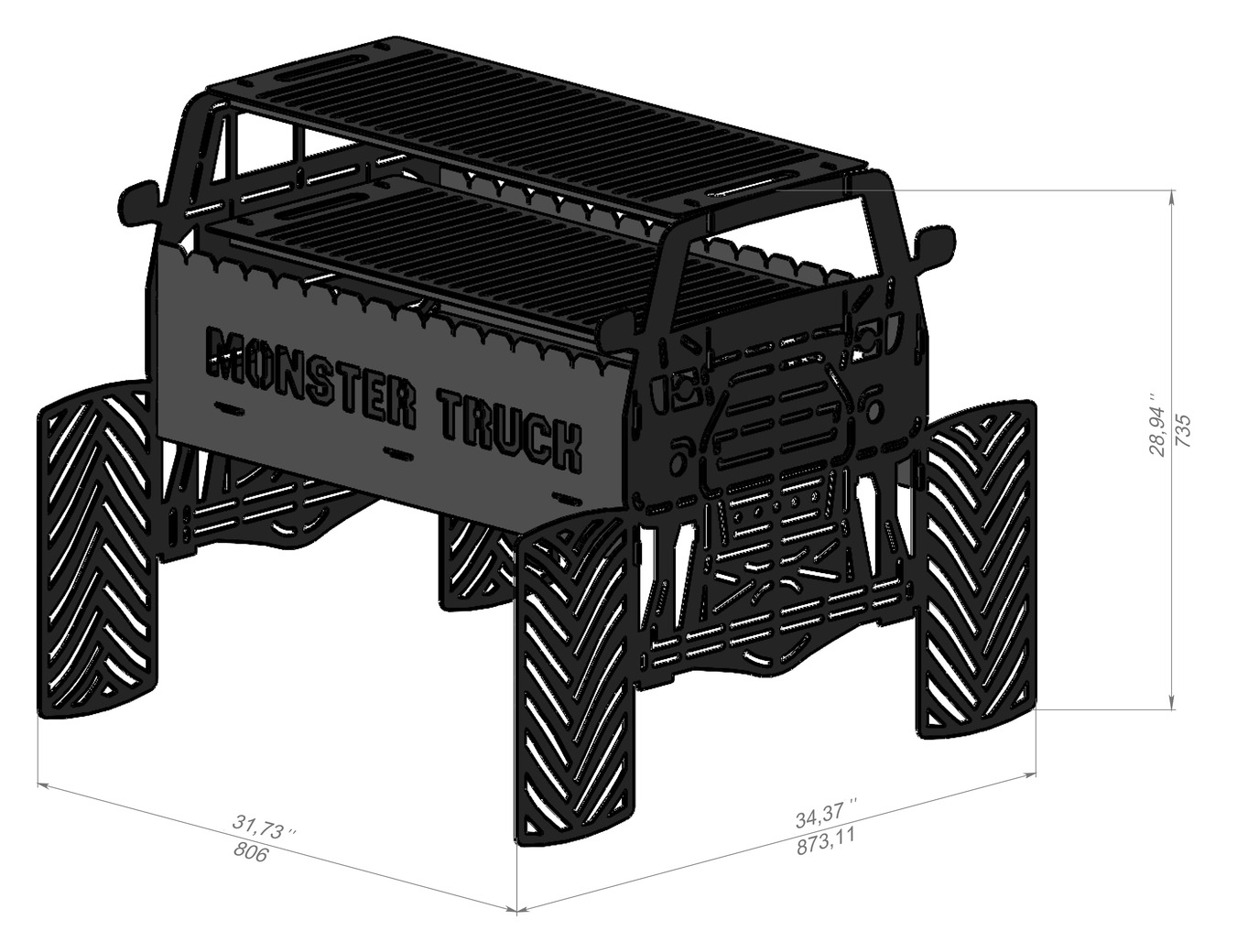Monster Truck Fire Pit Grill. DXF, SVG files for laser, plasma cutting. Фото 6
