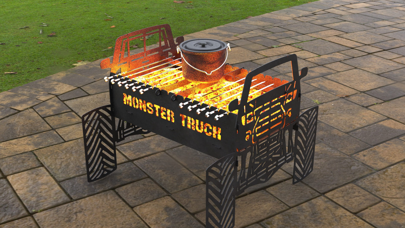 Monster Truck Fire Pit Grill. DXF, SVG files for laser, plasma cutting. Фото 3