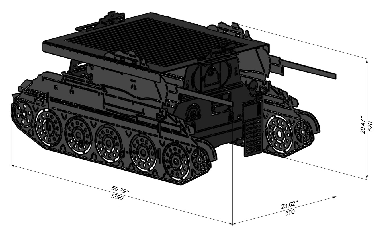 Tank T34 Fire Pit Grill. DXF, SVG files for laser, plasma cutting. Фото 9