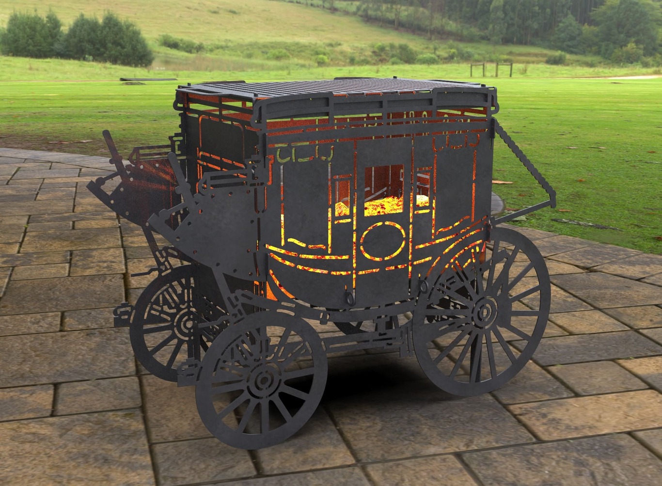 Stagecoach Carriage Fire Pit Grill. DXF, SVG files for laser, plasma cutting. Фото 3