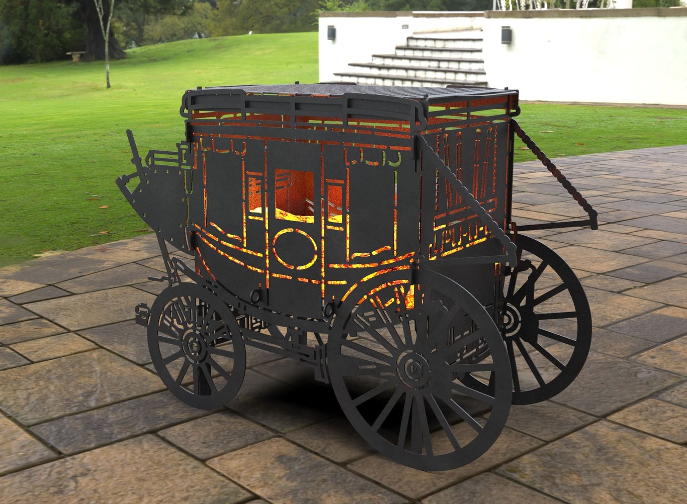 Stagecoach Carriage Fire Pit Grill. DXF, SVG files for laser, plasma cutting. Фото 6