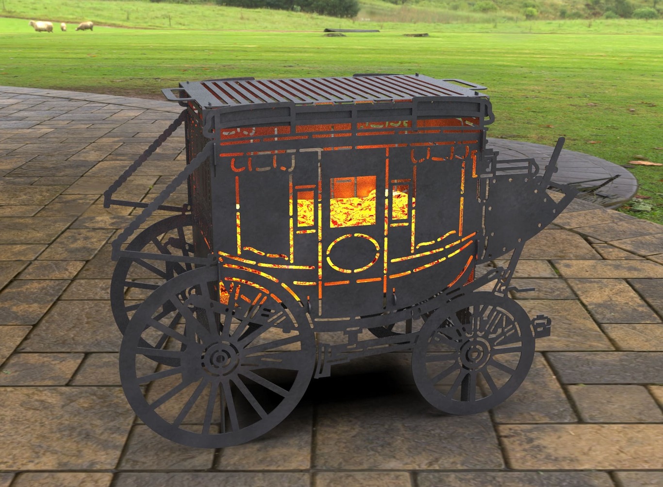 Stagecoach Carriage Fire Pit Grill. DXF, SVG files for laser, plasma cutting. Фото 7