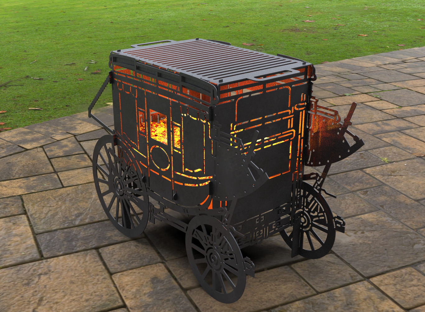 Stagecoach Carriage Fire Pit Grill. DXF, SVG files for laser, plasma cutting. Фото 4