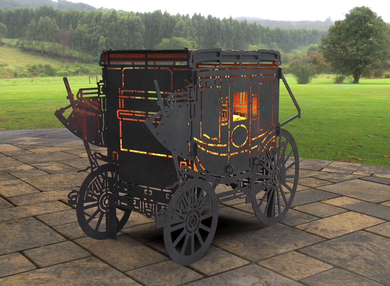 Stagecoach Carriage Fire Pit Grill. DXF, SVG files for laser, plasma cutting. Фото 2