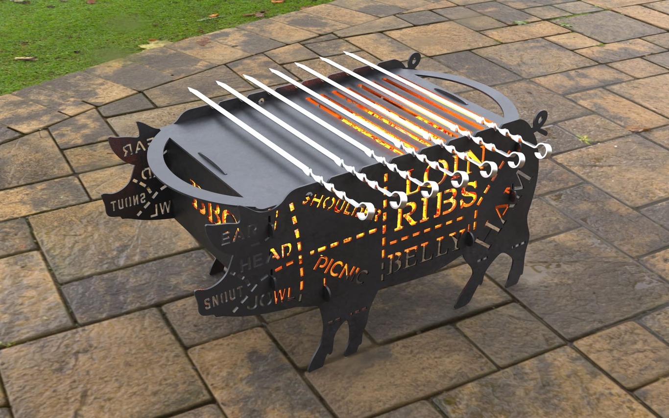 Big Pig Fire Pit Grill. DXF, SVG files for laser, plasma cutting. Фото 2