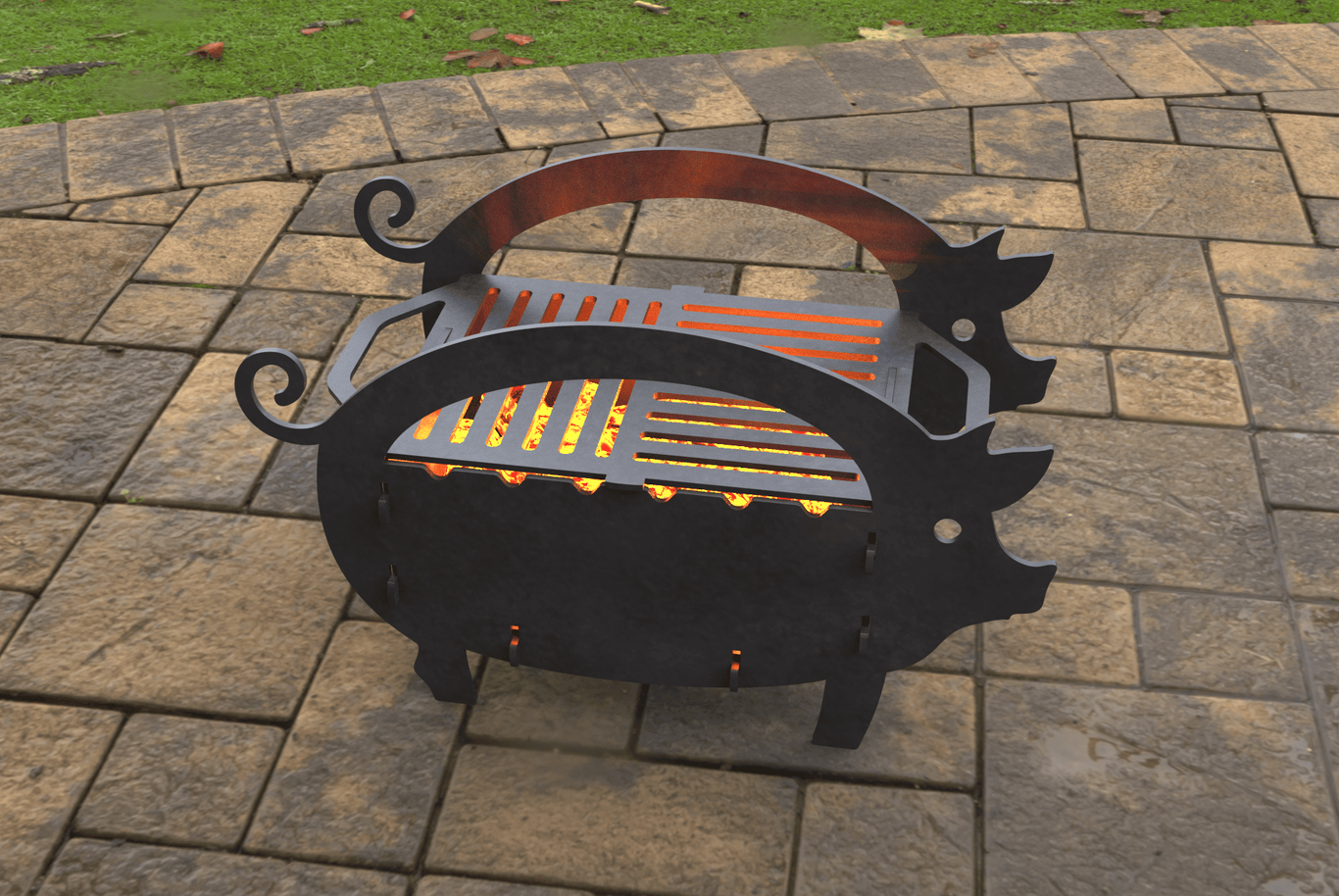 Small Pig Fire Pit Grill. DXF, SVG files for laser, plasma cutting. Фото 2