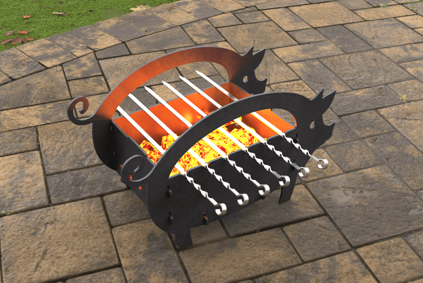 Small Pig Fire Pit Grill. DXF, SVG files for laser, plasma cutting. Фото 4