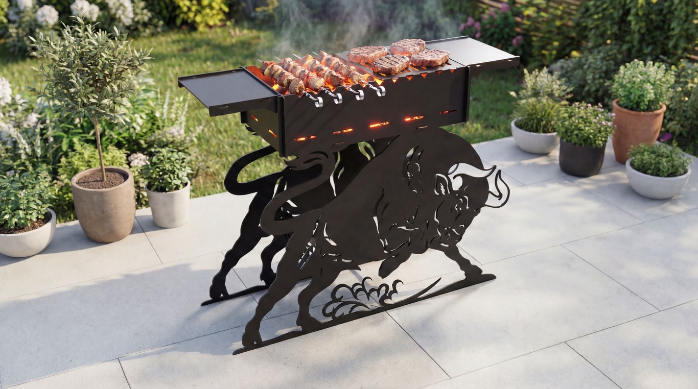 Bull Fire Pit Barbecue. DXF files for plasma, laser cutting. Фото 2