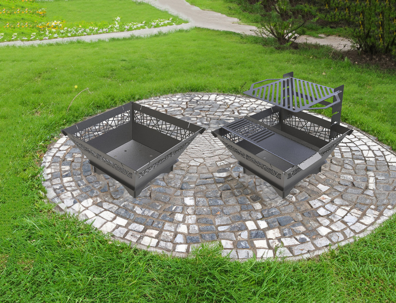 29-Inch Square Fire Pit Grill with Ornament. DXF files for plasma, laser cutting. Фото 3