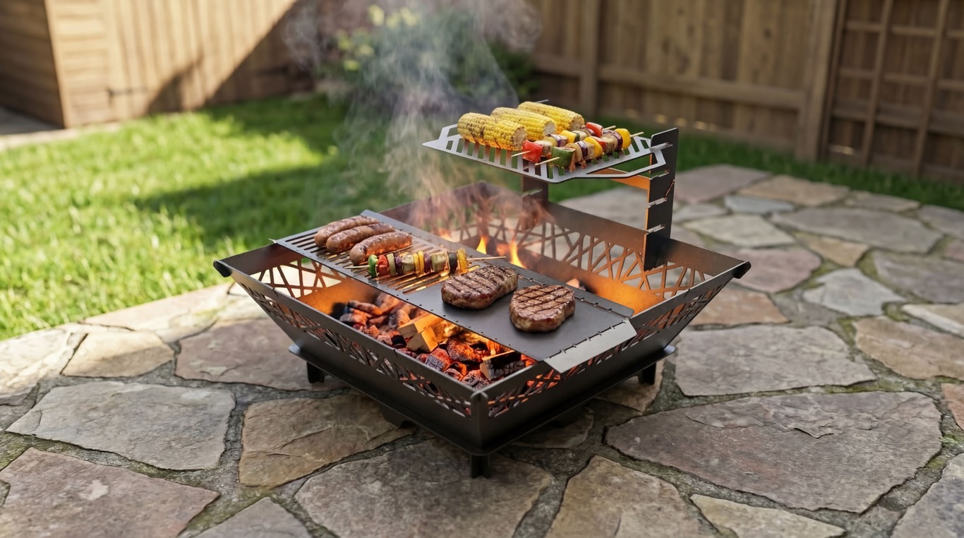 41-Inch Square Fire Pit Grill with Ornament. DXF files for plasma, laser cutting. Фото 2