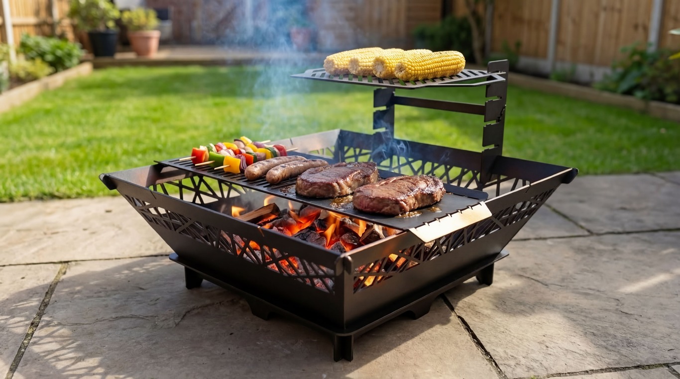 41-Inch Square Fire Pit Grill with Ornament. DXF files for plasma, laser cutting. Фото 3