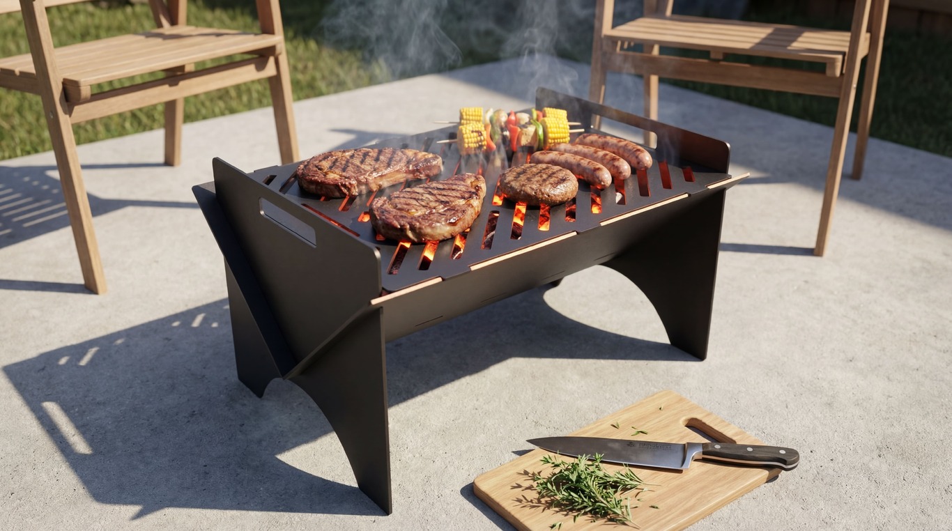 Foldable V2 Fire Pit Grill. DXF files for plasma, laser cutting. Portable Barbecue. Фото 2