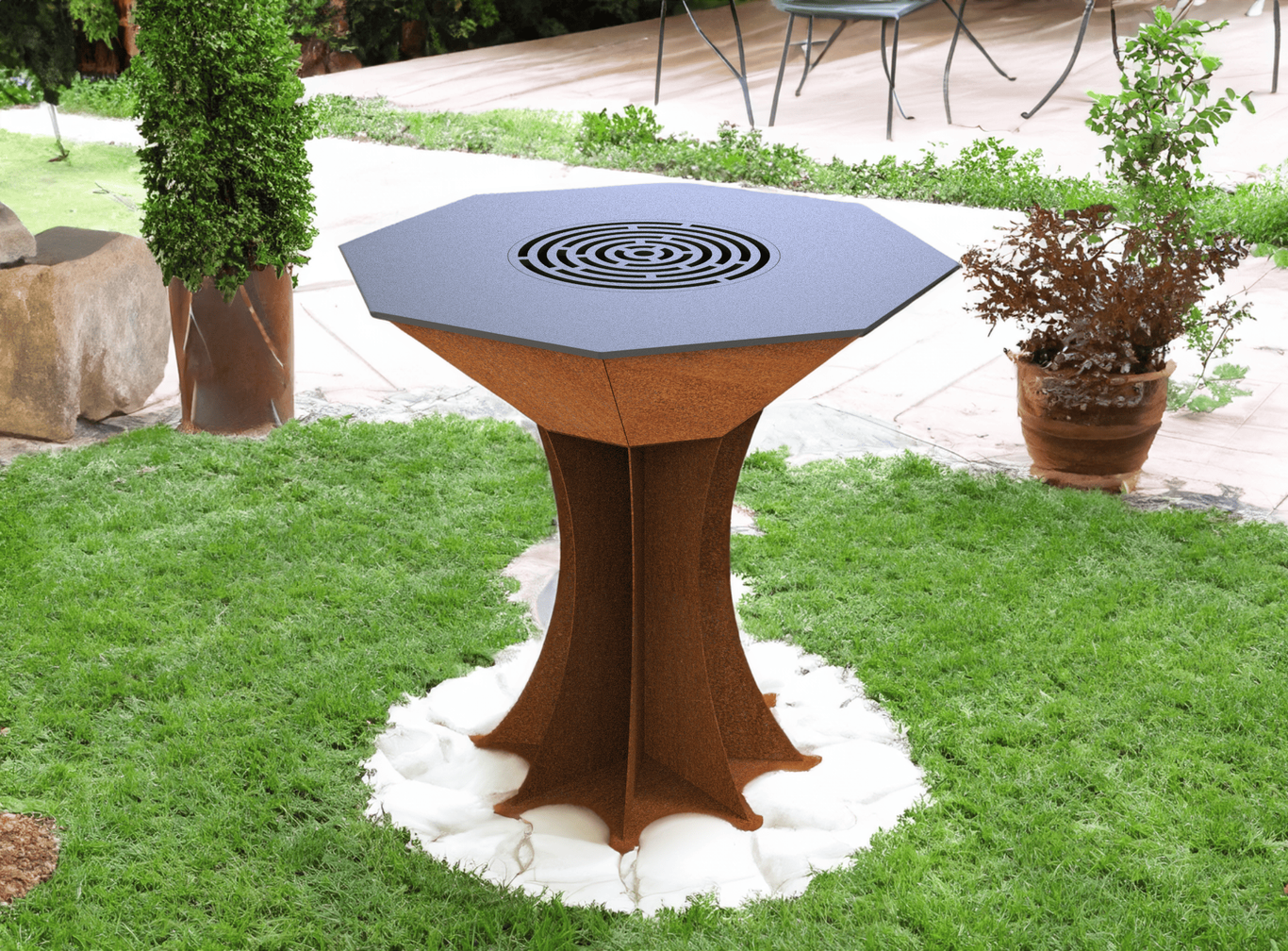 Octagon Fire Pit Grill on Leg. DXF files for plasma, laser cutting. Plancha BBQ