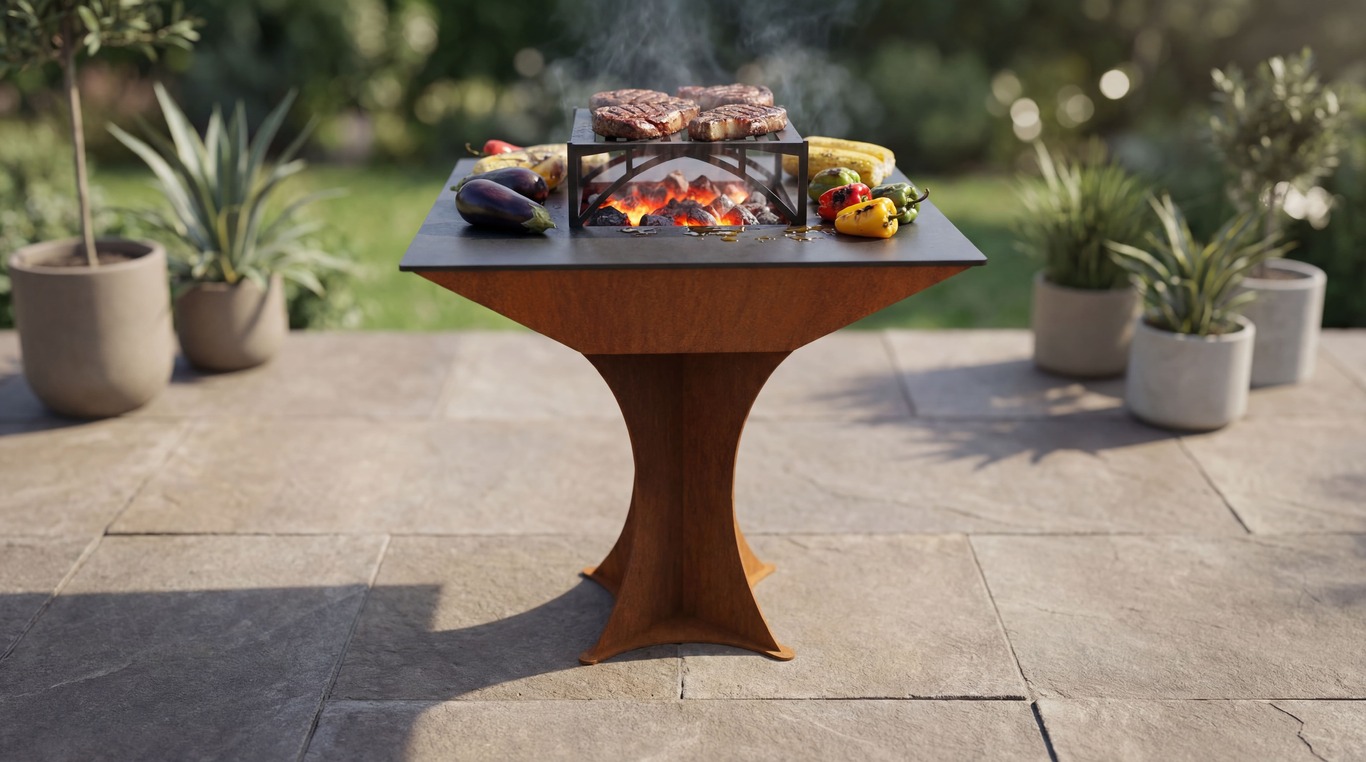 Square Fire Pit Grill on Leg. DXF files for plasma, laser cutting. Plancha BBQ. Фото 2