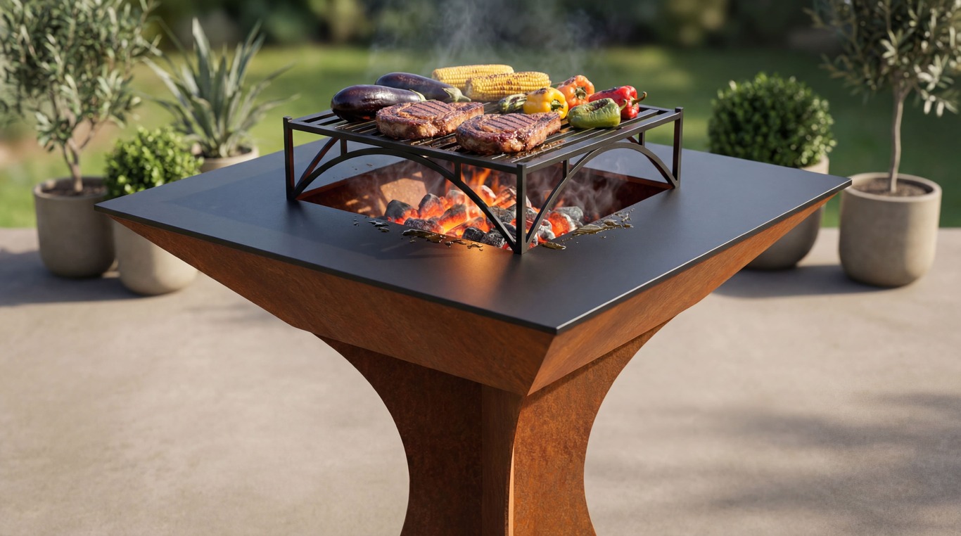 Square Fire Pit Grill on Leg. DXF files for plasma, laser cutting. Plancha BBQ. Фото 3