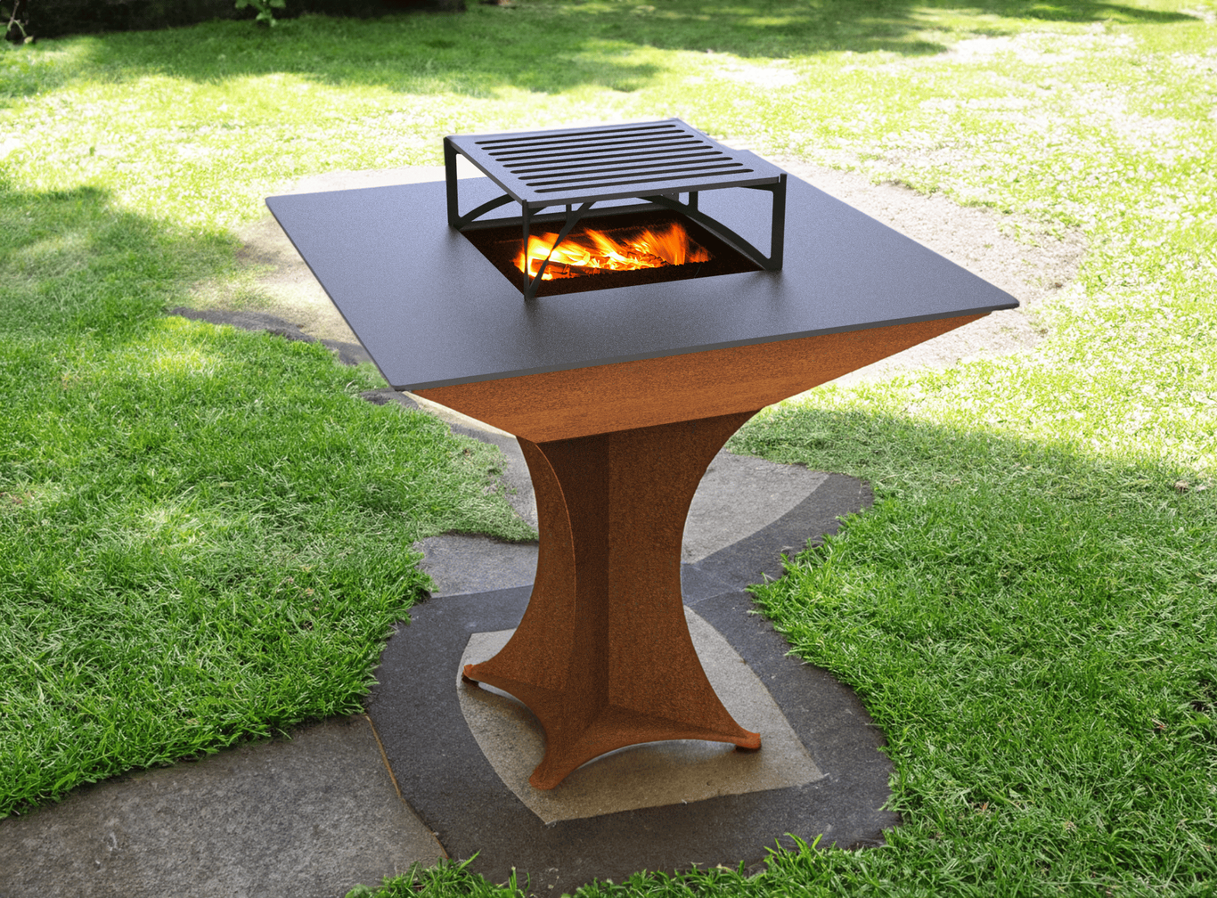 Square Fire Pit Grill on Leg. DXF files for plasma, laser cutting. Plancha BBQ