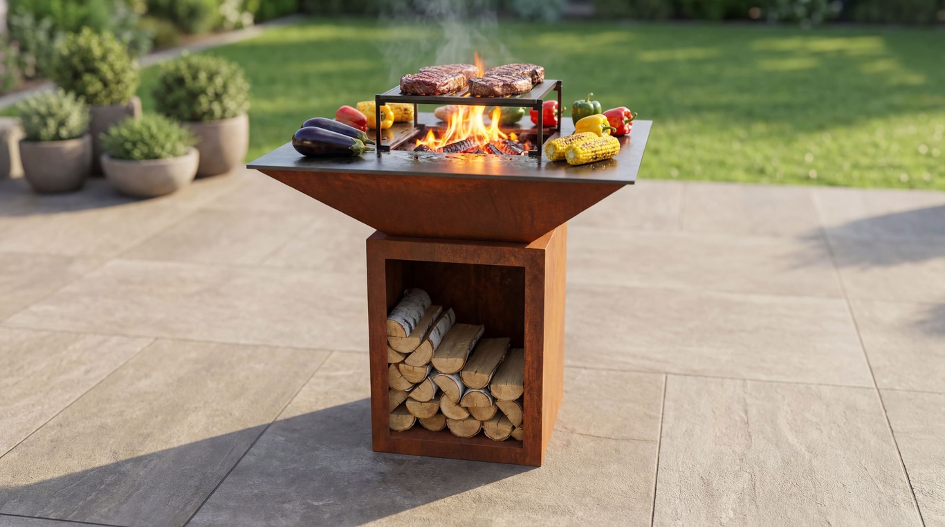 Grătar pătrat 975 mm cu spațiu pentru lemne. Fișiere DXF pentru tăiere cu plasmă și laser. BBQ. Фото 2
