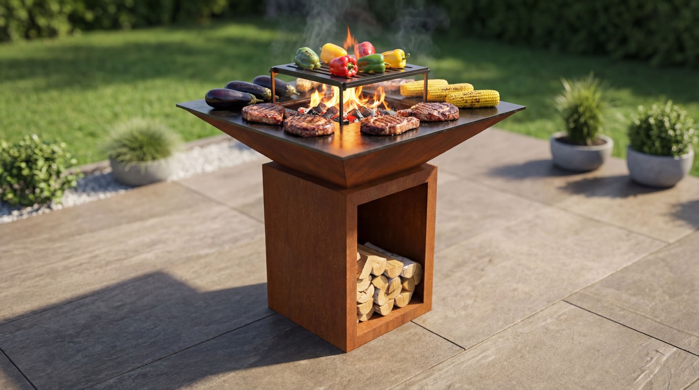 Grătar pătrat 975 mm cu spațiu pentru lemne. Fișiere DXF pentru tăiere cu plasmă și laser. BBQ. Фото 3