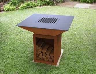 38-Inch Square Fire Pit Grill with Niche for Firewood. DXF files for plasma, laser cutting. Plancha BBQ