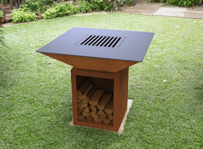 Grătar pătrat 975 mm cu spațiu pentru lemne. Fișiere DXF pentru tăiere cu plasmă și laser. BBQ