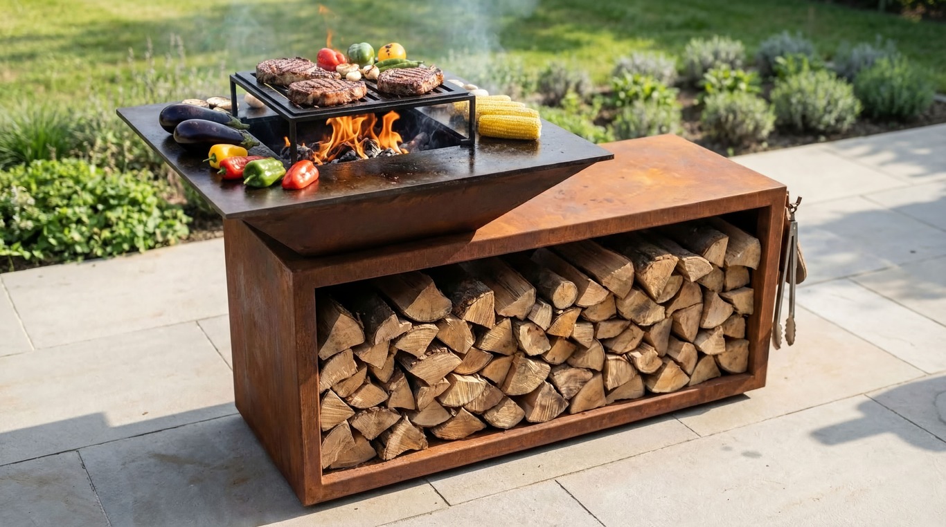 Square Fire Pit Grill V2 with Niche for Firewood. DXF files for plasma, laser cutting. Plancha BBQ. Фото 3