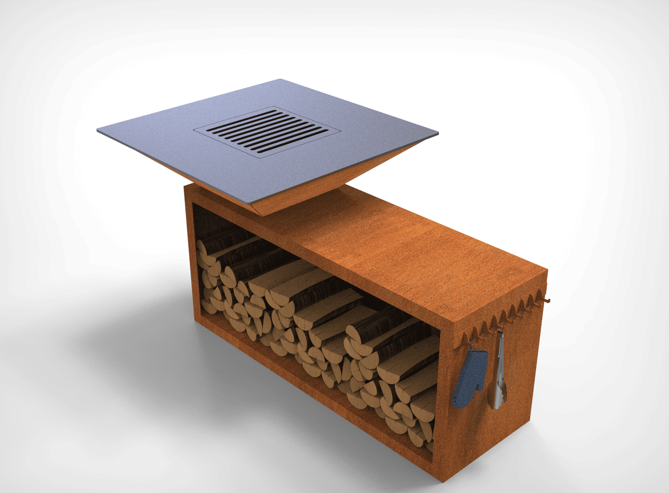 Square Fire Pit Grill V2 with Niche for Firewood. DXF files for plasma, laser cutting. Plancha BBQ. Фото 11