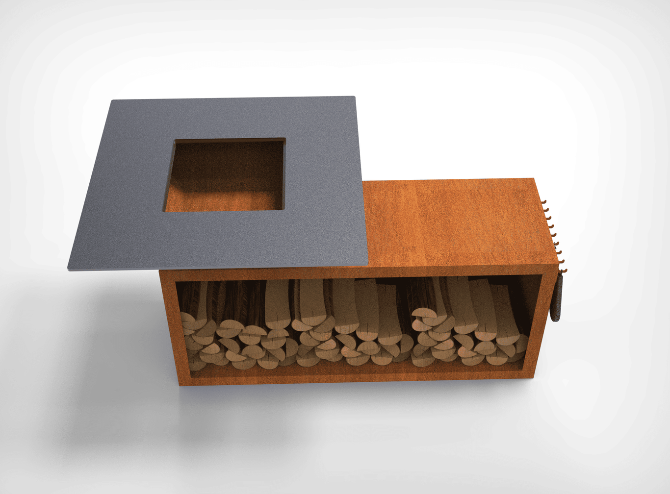 Square Fire Pit Grill V2 with Niche for Firewood. DXF files for plasma, laser cutting. Plancha BBQ. Фото 12
