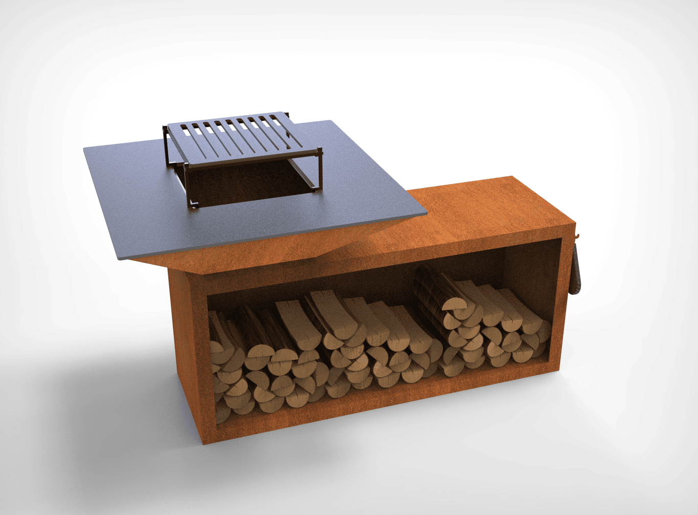 Square Fire Pit Grill V2 with Niche for Firewood. DXF files for plasma, laser cutting. Plancha BBQ. Фото 14
