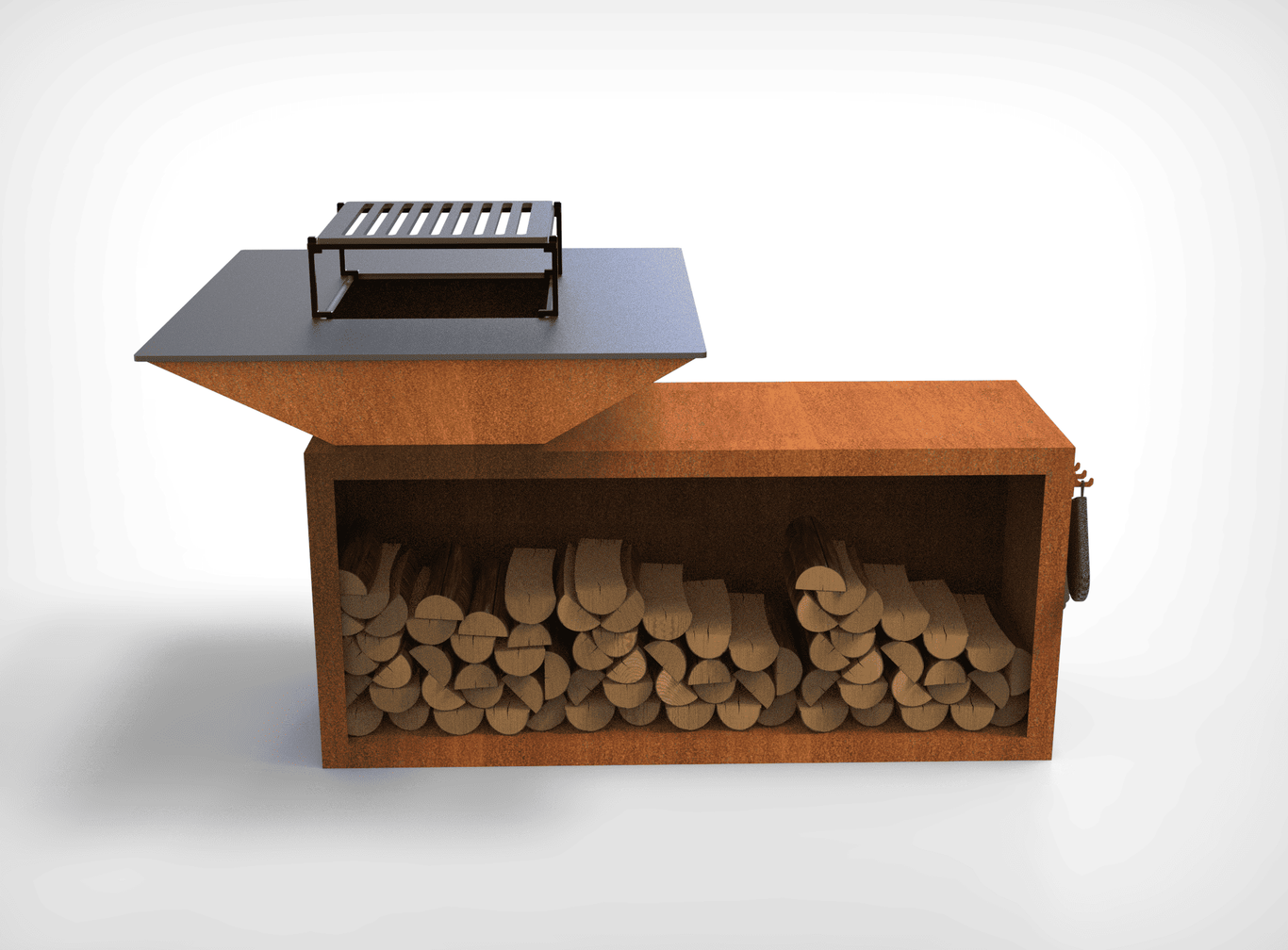 Square Fire Pit Grill V2 with Niche for Firewood. DXF files for plasma, laser cutting. Plancha BBQ. Фото 13