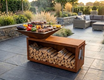 Square Fire Pit Grill V2 with Niche for Firewood. DXF files for plasma, laser cutting. Plancha BBQ