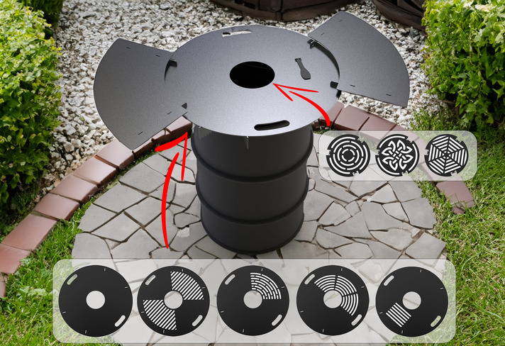 Round 80 cm Fire Plate Grill for Fire Barrel. DXF files for laser, plasma cutting. Plancha BBQ