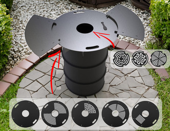 Round 80 cm Fire Plate Grill for Fire Barrel. DXF files for laser, plasma cutting. Plancha BBQ