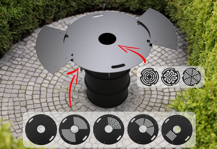 Round 100 cm Fire Plate Grill for Fire Barrel. DXF files for laser, plasma cutting. Plancha BBQ