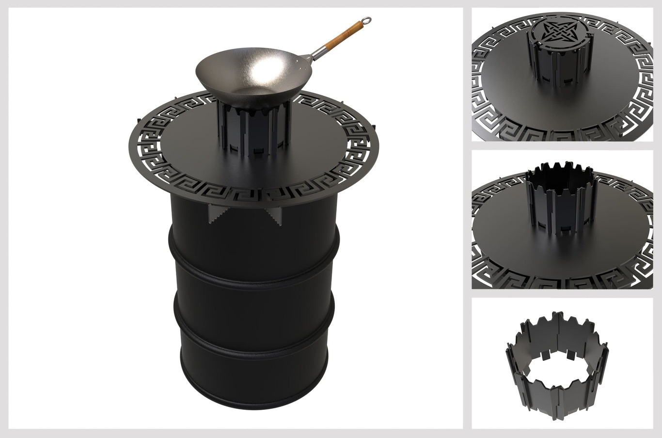 Round 80 cm Fire Plate Grill V2 for Fire Barrel. DXF files for laser, plasma cutting. Plancha BBQ. Фото 4