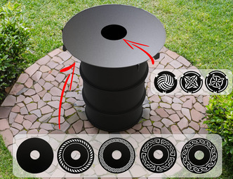 Round 80 cm Fire Plate Grill V2 for Fire Barrel. DXF files for laser, plasma cutting. Plancha BBQ