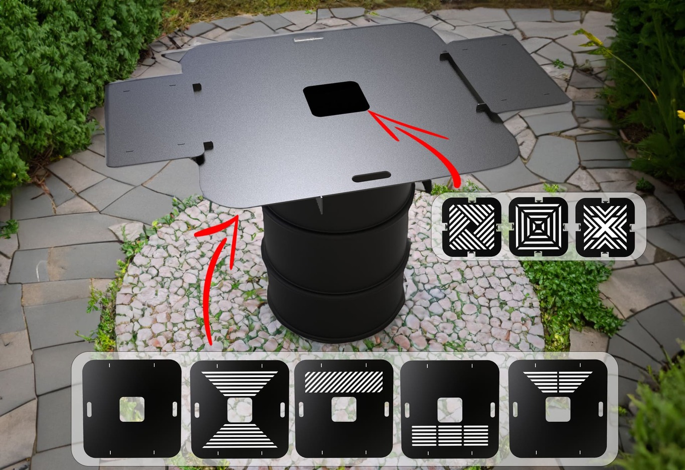 Square 100 cm Fire Plate Grill for Fire Barrel. DXF files for laser, plasma cutting. Plancha BBQ