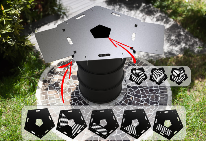 Pentagon 80 cm Fire Plate Grill for Fire Barrel. DXF files for laser, plasma cutting. Plancha BBQ