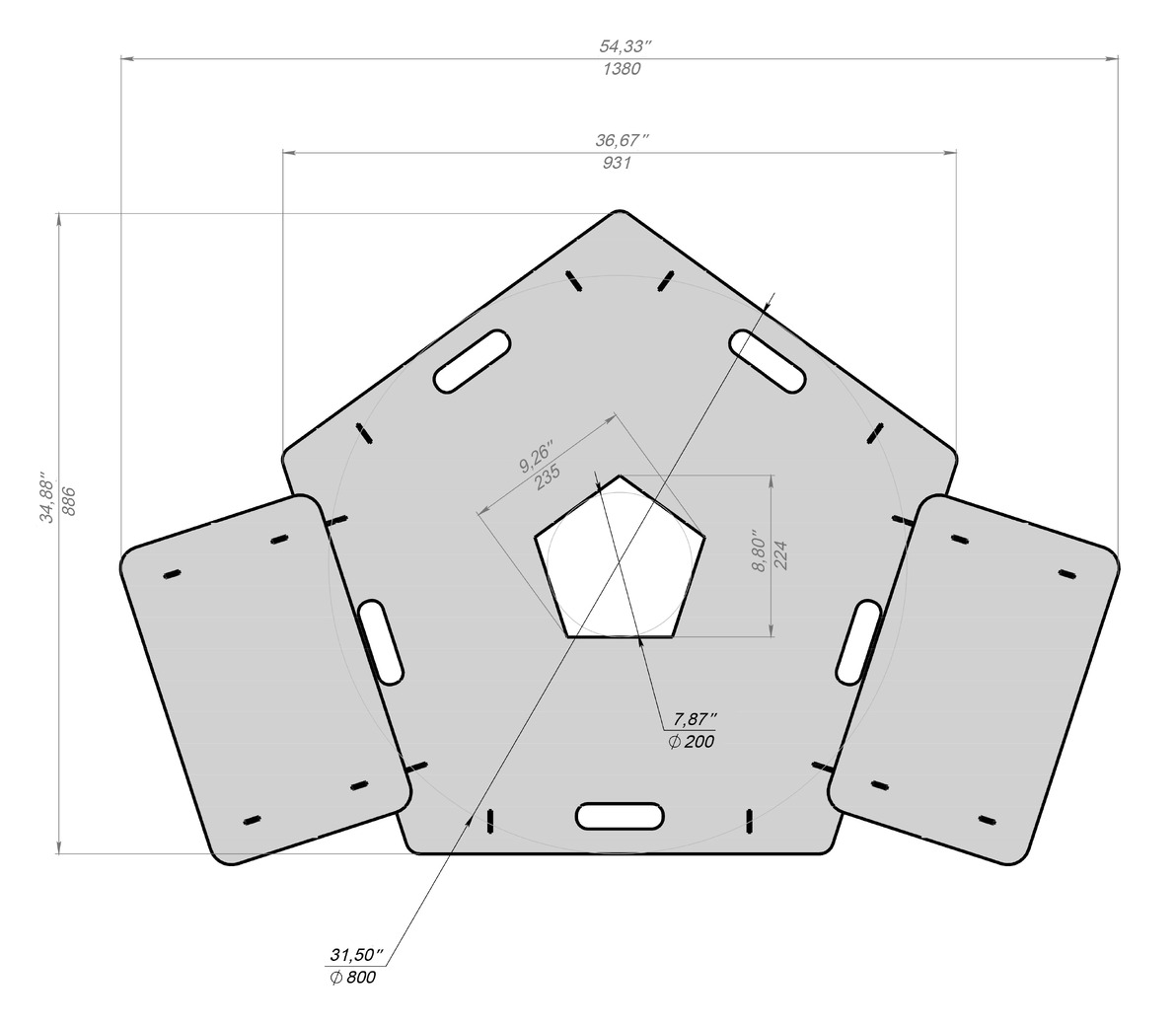 Pentagon 80 cm Fire Plate Grill for Fire Barrel. DXF files for laser, plasma cutting. Plancha BBQ. Фото 14