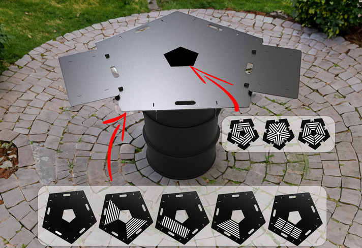 Pentagon 100 cm Fire Plate Grill for Fire Barrel. DXF files for laser, plasma cutting. Plancha BBQ