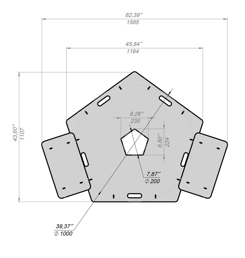 Pentagon 100 cm Fire Plate Grill for Fire Barrel. DXF files for laser, plasma cutting. Plancha BBQ. Фото 14