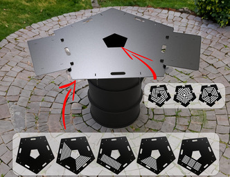 Plită pentagonală tip plancha 100 cm, pentru grătar pe butoi. Fișiere DXF pentru tăiere cu laser, plasmă. BBQ