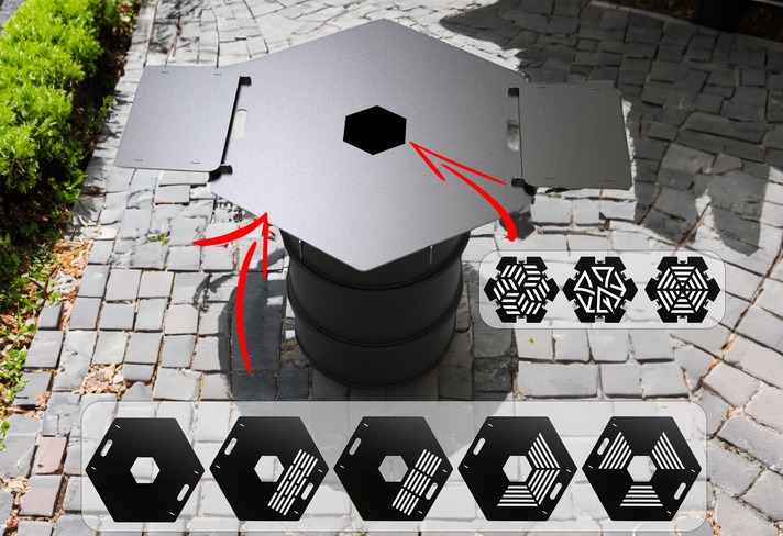 Hexagon 100 cm Fire Plate Grill for Fire Barrel. DXF files for laser, plasma cutting. Plancha BBQ