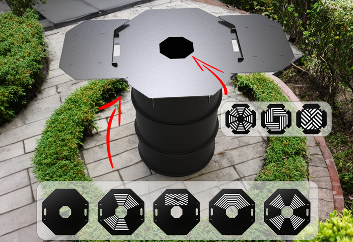 Octagon 80 cm Fire Plate Grill for Fire Barrel. DXF files for laser, plasma cutting. Plancha BBQ