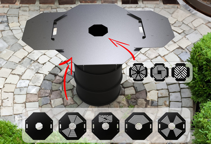 Octagon 100 cm Fire Plate Grill for Fire Barrel. DXF files for laser, plasma cutting. Plancha BBQ